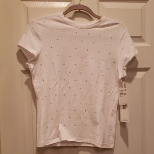 Good American White Studded Short Sleeve Tee